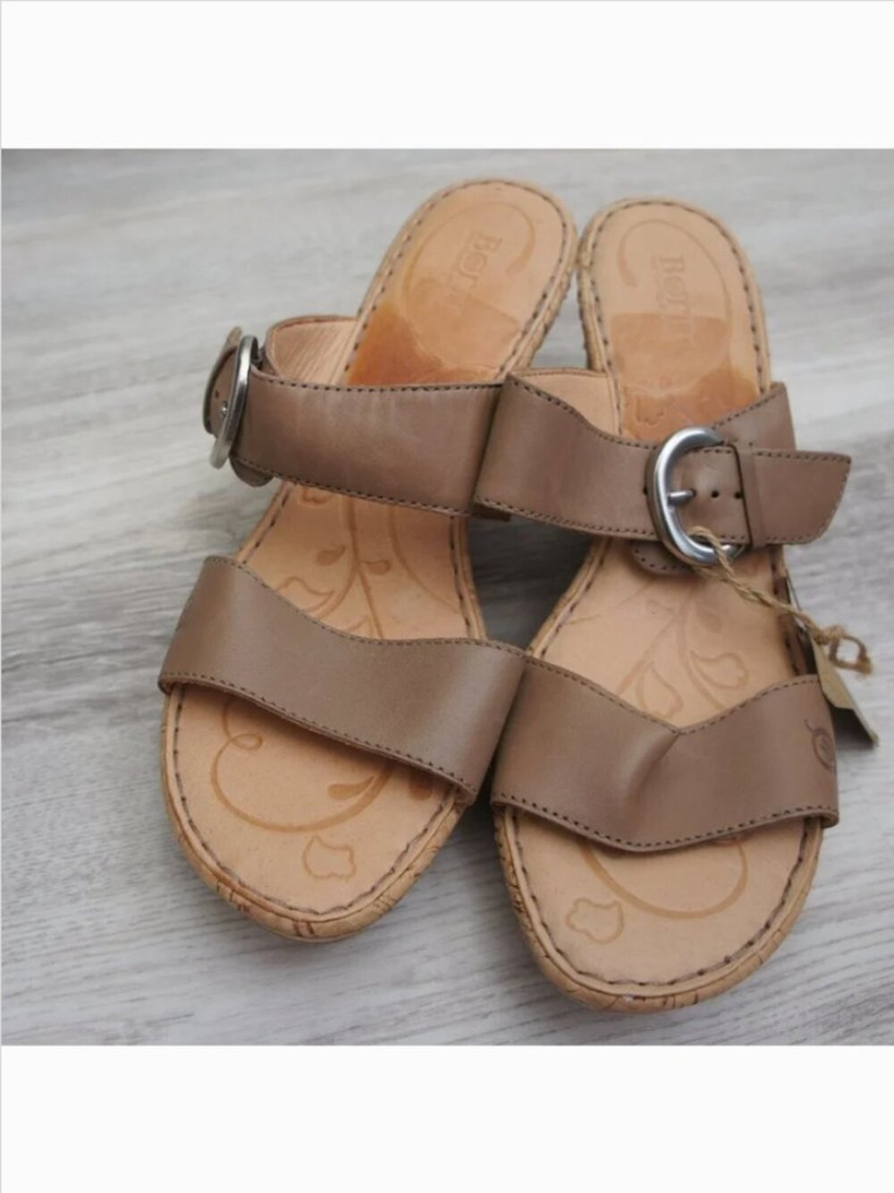 Born Leather Two Strap Platform Wedge Sandals size 42